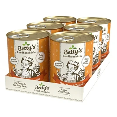 Abbildung von Betty&#039;s Landhausküche Dose Nassfutter Katze, getreidefrei, Beste Qualität, hochwertiges Fleisch, schonend gegart, für alle Katzenrassen geeignet, Ente 6 x 400 g