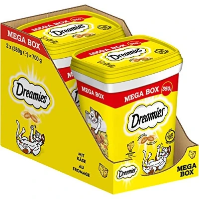 Abbildung von DREAMIES Katzensnacks 2x350g mit Käse Traumhaft knusprige Katzen Leckerlies zarter Füllung Mega Box