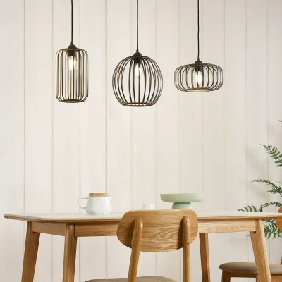 Abbildung von Lindby Hängeleuchte Krish, dimmbar, Leuchtmittel nicht inklusive, Vintage, Eisen, Schwarz, 3 flammig, E27, Deckenlampe, Esstischlampe