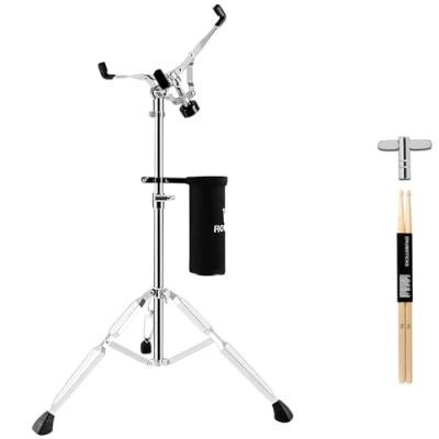 Abbildung von ROWELL Snaredrum Ständer, leicht, doppelstrebig, für 25,435,6 cm Pad, verstellbare Höhe 74,9129,5 cm, mit tragbarer Trommelstöck Tasche und Aufbewahrungstasche