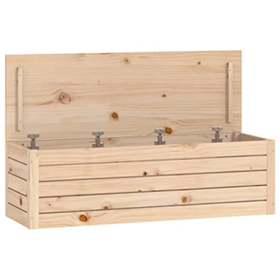 Abbildung von vidaXL Truhe, Aufbewahrungsbox mit viel Stauraum, Aufbewahrungstruhe Deckel, Werkzeugkasten Holzbox Holztruhe, Massivholz Kiefer