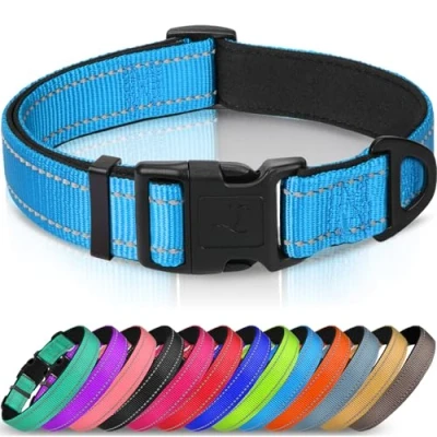Abbildung von Joytale Halsband Hund, Gepolstertes Hundehalsband Breit aus Neopren Nylon Verstellbar für Welpen, Weich und Reflektierend Hundehalsbänder, XS, Blau