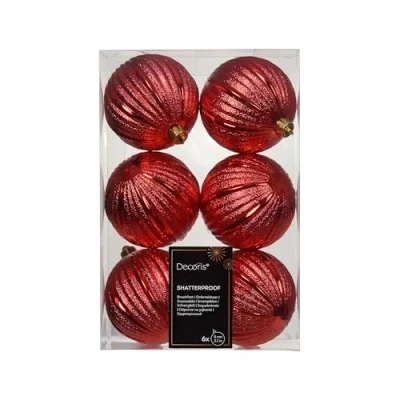 Abbildung von Decoris season decorations Weihnachtsbaumkugel, Weihnachtskugeln Kunststoff 8cm geriffelt 6 Stück Weihnachtsrot