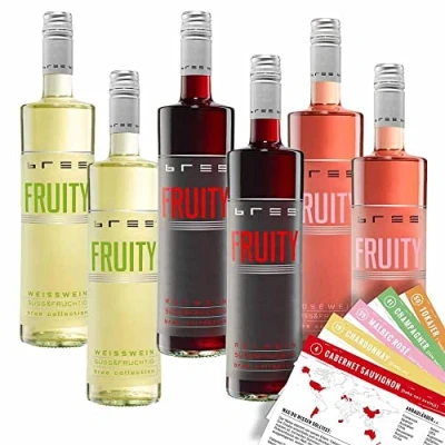 Abbildung von Bree Probierpaket Fruity, süß&amp;fruchtig, gemischtes Weinpaket + VINOX Winecards (6x0,75l)