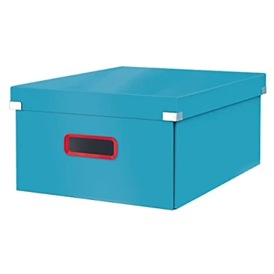 Abbildung von Leitz Click &amp; Store Große Aufbewahrungsbox, Faltbare A3 Aktenbox mit Deckel, Stabiler Premium Kartonbehälter für die Ablage von Unterlagen, Zuhause/Büro, Cosy Serie, Sanftes Blau, 53490061