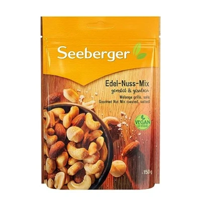 Abbildung von Seeberger Edel Nuss Mix 5er Pack: Kern Mischung aus leckeren Erdnusskerne, Mandeln, Cashewkerne und Macadamias geröstet &amp; gesalzen, vegan (5 x 150 g)