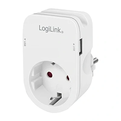 Abbildung von LogiLink PA0247 Steckdosenadapter (CEE 7/3) mit 2X USB (2X A) und Smartphonehalterung