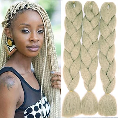 Abbildung von 24&quot; Braids Extensions Jumbo Kunsthaar 3 Bündel Kanekalon Synthetik Crochet Hair Flechthaar Afro Box Braiding (Naturblond)