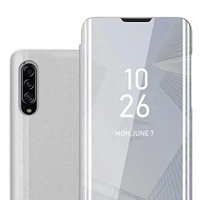 Abbildung von Cadorabo Hülle kompatibel mit Samsung Galaxy A90 5G Schutzhülle TPU Silikon Case 360 View Spiegel, Slim Kratzfest Weiche Gummi Rundumschutz Cover für in Silber