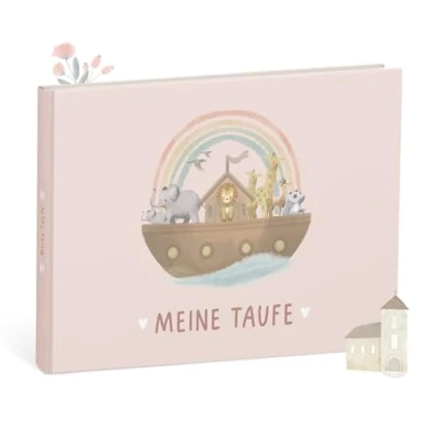 Abbildung von mintkind Erinnerungsalbum Taufbuch Meine Taufe Arche Rosa Geschenk zur für Mädchen von Patentante oder Patenonkel Hochwertiges Erinnerungsbuch Wünsche und besondere Momente