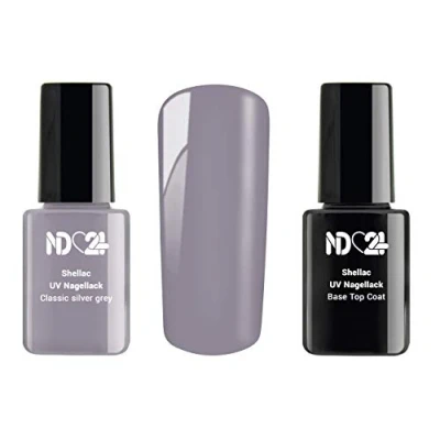 Abbildung von Shellac Set Uv Lack + Base Top Coat Classic Silver Grey Silber Made in Germany (2 x 12ml)