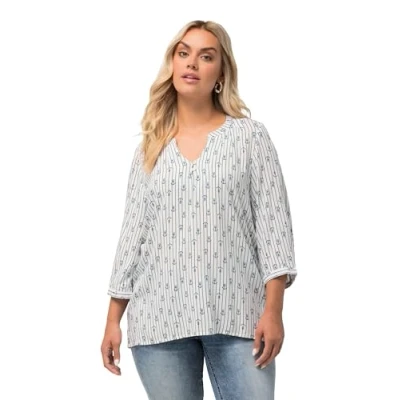 Abbildung von Ulla Popken Notch NECK Print Bluse, Damen, Größe: 50/52, Snow white