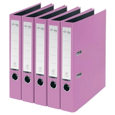 Abbildung von VON Leitz 5er Pack Ordner A4, Karton mit Kunststoffeinband, 50 mm Rückenbreite, Für 350 Blatt, FSC zertifizierter Karton, Schule, Studium &amp; Haushalt, Violett, 10561067