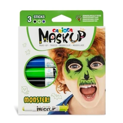 Abbildung von Carioca Mask Up Monster, Schminkset für Jungen und Mädchen, Schminkstifte Ideal Weihnachten, Halloween, Karneval Partys 3 Farben 2 Anleitungen Dermatologisch getestet