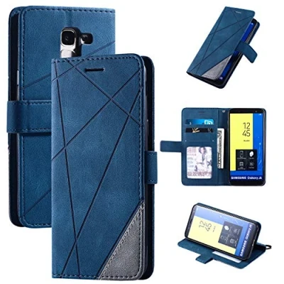 Abbildung von Hülle für Samsung Galaxy J6 2018 Leder ,Hülle SM J600F/DS / J600G/DS J600FN J600FZ J600L J600N On6 Klapphülle Handytasche Case Blue