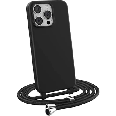 Abbildung von MyGadget Handykette für iPhone 15 Pro Max [ Hülle mit verstellbaren Band ] TPU Handyhülle Handyband zum Umhängen Kordel Schnur Case Schutzhülle Schwarz