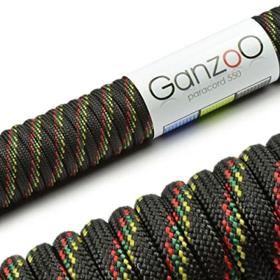 Abbildung von Ganzoo Paracord 550 Seil, Nylon Polyester, 4mm, Typ 3, 30 Meter, 7 Kernstränge, Outdoor Schnur, Allzweck Hundehalsband, Hundeleine, Armband knüpfen, Camping, Survival schwarz bunt