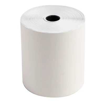 Abbildung von Exacompta 40358E 10er Pack Kassenrollen, 2 lagig, Breite: 76mm, Länge: 25m, Durchmesser Kern 12mm, chemisch reagierend, selbstdurchschreibend, weiß/gelb für Kassen Kassenrolle
