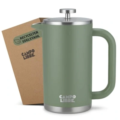 Abbildung von Campo Libre.® Giorgio. French Press I Kaffeebereiter aus doppelwandigem Edelstahl 1l plastikfreie Kaffeepresse mit Thermofunktion inkl. Ersatzfilter Kaffeezubereiter 100% recyceltem