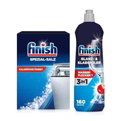 Abbildung von FINISH Klarspüler (800ml) &amp; Spezial Salz (1,2 kg) (Spülmaschinenpflege Set, [2 St. gegen Kalk Flecken)
