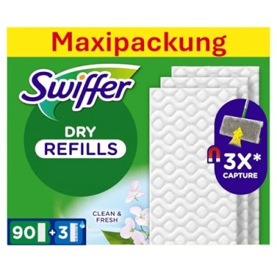 Abbildung von Swiffer Bodenwischer Mit 90 Trockenen Und 3 Feuchten Bodentüchern Nimmt Schmutz Auf Schließt Ihn Ein