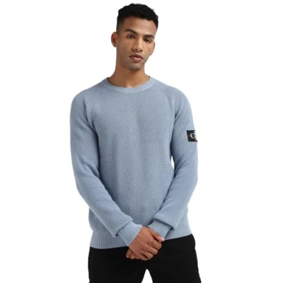 Abbildung von Calvin Klein Jeans Waffle Cotton Badge Strickpullover, Herren, Größe: XS, Faded denim