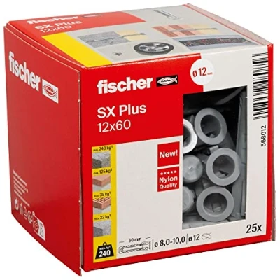 Abbildung von Fischer 568012, Spreizdübel, Autoklaven Porenbeton, Mauerziegel, Beton, Gipsfaserplatten, Mauerwerk, Nylon, 1,2 cm, 60 mm, cm