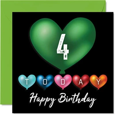 Abbildung von Lustige Geburtstagskarte zum 4. Geburtstag für Jungen und Mädchen Herzballons Happy Birthday Karte Sohn, Tochter, Bruder, Schwester, Enkel, Enkelin, Nichte, Neffe, Cousin, 145 mm x