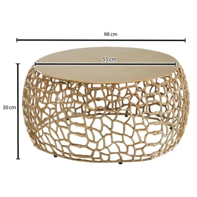 Abbildung von FINEBUY Couchtisch FB41462 (66x66x30 cm Gold, Sofatisch Metall Modern Rund), Wohnzimmertisch mit Ast Struktur, Tisch