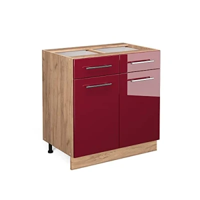 Abbildung von Vicco Unterschrank Fame Line, Bordeaux Hochglanz/Eiche, 80 cm ohne Arbeitsplatte