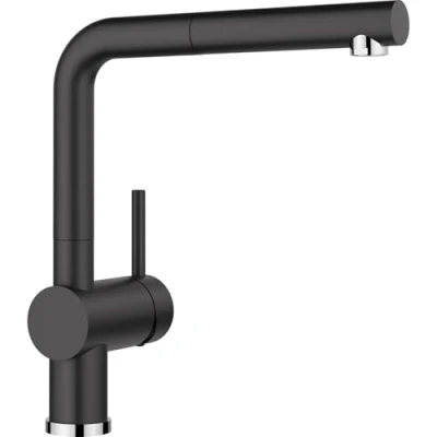 Abbildung von BLANCO LINUS S Küchenarmatur in silgranitschwarz Hochdruck Mit herausziehbarem Schlauch Rückflussverhinderer Keramik Kartusche Gesicherte Wasserqualität &amp; wassersparend
