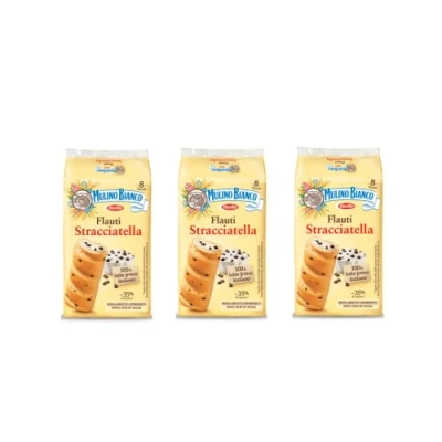 Abbildung von 6x Mulino Bianco Flauti Stracciatella Kuchen Snack mit 100 % frischer italienischer Milch 280 g + Italian gourmet polpa 400g