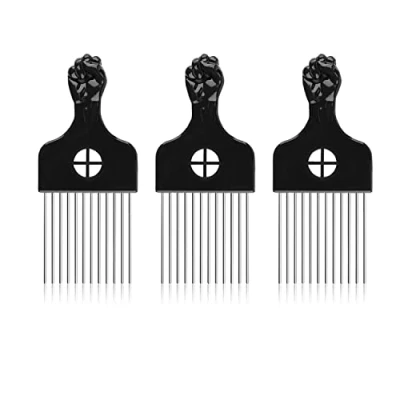 Abbildung von 3 Stück Metall Haar Färbung Kamm, Afro Hair Pick Combs, Kamm Kunststoff, Breiter Zahn African American Styling Pick, Locken Robust, Kamm(Schwarz)