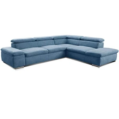 Abbildung von Cavadore Ecksofa Alkatraz / L Form Sofa groß mit Ottomanen rechts und verstellbaren Kopfteilen Modernes Design hochwertiger Webstoff Bezug Maße: 272 x 73 226 Farbe: Blau (Paris hellblau)