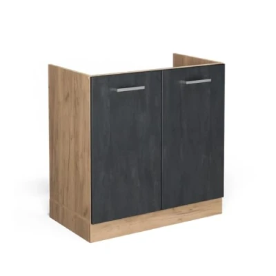 Abbildung von Vicco Spülenunterschrank R Line, Schwarz Beton/Goldkraft Eiche, 80 cm ohne Arbeitsplatte