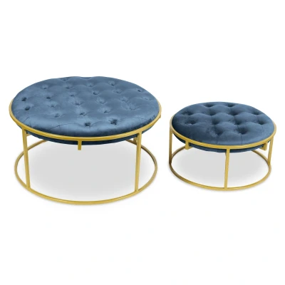 Abbildung von Valona Set mit 2 Hockern Samtbezug Blau Menzzo