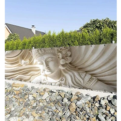 Abbildung von MyMaxxi Zaunbanner Sichtschutz versteinerte Buddha Figur 3D Abdeckung für Terrasse Zaun Windschutz Sonnenschutz Blickdicht Zaunverkleidung wetterfest