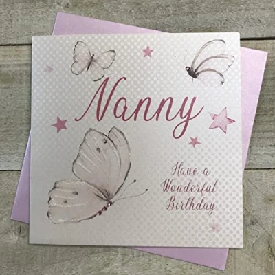 Abbildung von White Cotton Cards PD99 Geburtstagskarte, Aufschrift&quot;Nanny Have A Wonderful Birthday&quot;, handgefertigt, Weiß