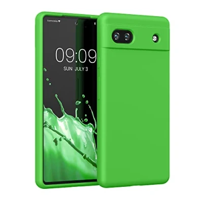 Abbildung von kwmobile Hülle kompatibel mit Google Pixel 6a Silikon Handy Case Handyhülle weiche Oberfläche kabelloses Laden Limettengrün