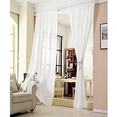 Abbildung von WOLTU Gardinen transparent mit Kräuselband Vorhang Leinenoptik Halbtransparent Voile Leinenvorhang Stores Fensterschal Dekoschal Wohnzimmer Kinderzimmer Schlafzimmer, 140x225 cm Weiß (1 Stück)