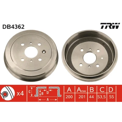 Abbildung von TRW DB4362 Bremstrommel TOYOTA: Aygo, PEUGEOT: 107 Schrägheck, 108 CITROËN: C1 I, II