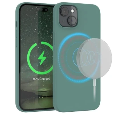 Abbildung von EAZY Case Silikonhülle für iPhone 15 Plus Hülle mit MagSafe Silikon Grün weich stoßfeste Handyhülle Schutzhülle Kameraschutz Dünn Premium Schutz Cover Bumper in Dunkelgrün