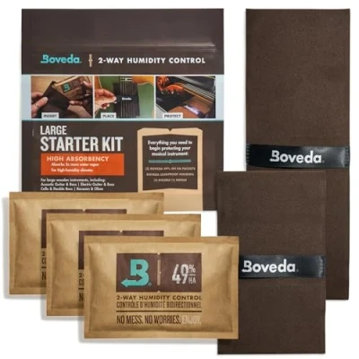 Abbildung von Boveda Musik Starter Set mit hoher Saugfähigkeit, großes 49 % relativer Luftfeuchtigkeit, ideale Zwei Wege Feuchtigkeitskontrolle nur für extreme Luftfeuchtigkeitsklima, Gitarren und