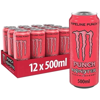 Abbildung von Monster Energy Pipeline Punch koffeinhaltiger Drink mit erfrischendem Geschmack aus Maracuja, Orange und Guave in praktischen Einweg Dosen (12 x 500 ml)