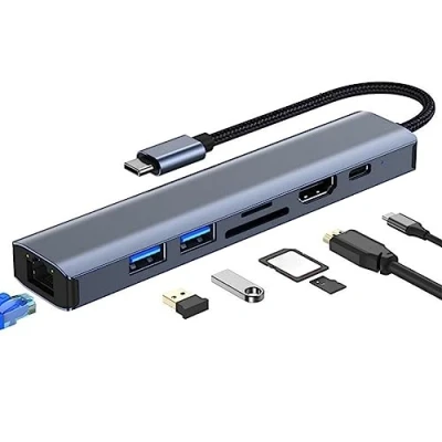 Abbildung von Bolwins Q18CS USB C Hub 7 in 1, Type auf HDMI 4K, SD/TF Kartenleser, 2X 3.0 Ports, Ethernet RJ45 Port, Kompatibel mit MacBook Pro/Air und Anderen Geräten