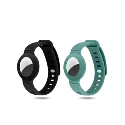 Abbildung von 2 Pcs Airtag Kinder Armband, Bracelet für Airtag, Silikon Schutzhülle Uhrenarmband Kinder, Kleinkinder(Schwarz&amp;Grün)