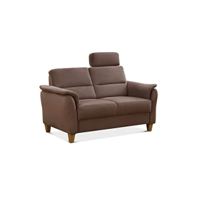 Abbildung von CAVADORE 2er Sofa Palera mit Federkern / Kompakte Zweisitzer Couch im Landhaus Stil inkl. 1 Kopfstütze 149 x 89 Mikrofaser, Hellbraun
