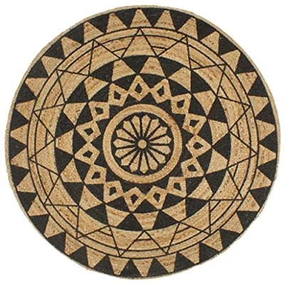 Abbildung von vidaXL Teppich mit Schwarzem Aufdruck Handgefertigt Kurzflor Wohnzimmerteppich Juteteppich Handwebteppich Schlafzimmer Flur Geflochtene Jute 90cm