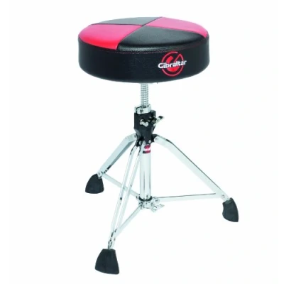 Abbildung von Gibraltar Schlagzeughocker, Drumhocker 9000 Series Quad Round Top, 9608RQPRB (Durchmesser: 35cm, Vinyl Sitzfläche, Super Lock, Dreibein Position, &#039;Super Foot&#039; Gummifüße), Schwarz/Rot