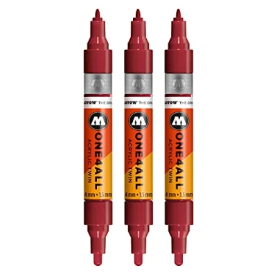 Abbildung von Molotow One4All Acrylic Twin Marker (Strichstärke 1,5 mm und 4 mm, hochdeckend permanent) 3 Stück Farbe 086 burgund rot